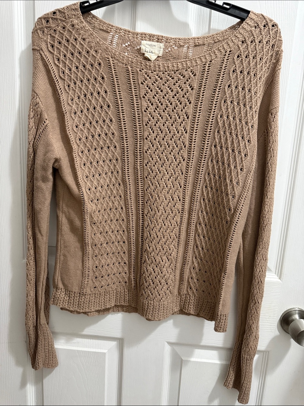Classic Crewneck Cable Sweater in Tan